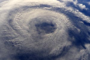 A satellite photo of a hurricane