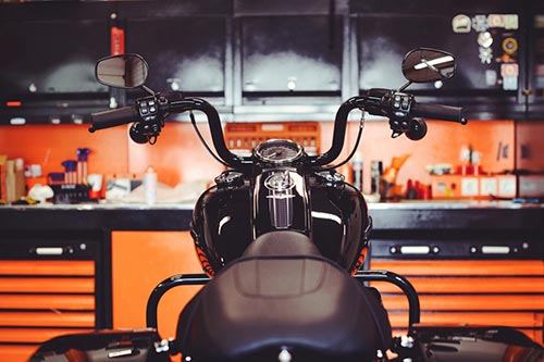A motorcycle sitting in garage