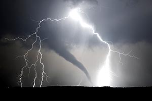 A tornado in a thunderstorm